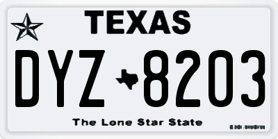 TX license plate DYZ8203