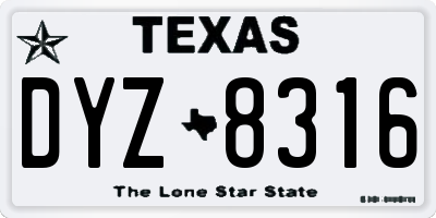 TX license plate DYZ8316