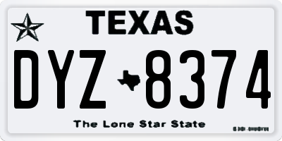 TX license plate DYZ8374