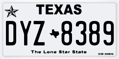 TX license plate DYZ8389