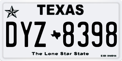 TX license plate DYZ8398