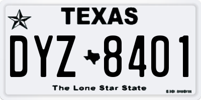 TX license plate DYZ8401