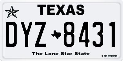 TX license plate DYZ8431