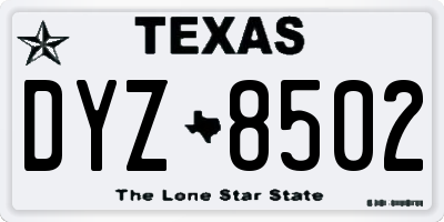 TX license plate DYZ8502