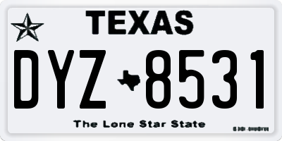 TX license plate DYZ8531