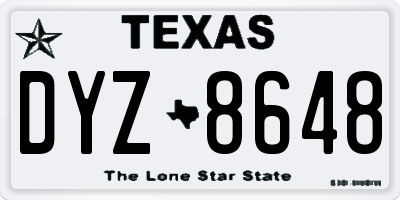 TX license plate DYZ8648