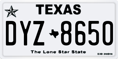 TX license plate DYZ8650