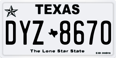 TX license plate DYZ8670