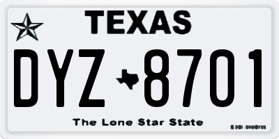 TX license plate DYZ8701