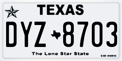 TX license plate DYZ8703