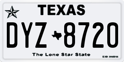 TX license plate DYZ8720