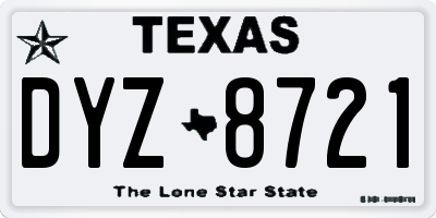 TX license plate DYZ8721