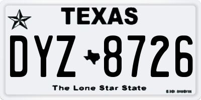 TX license plate DYZ8726