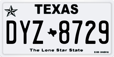 TX license plate DYZ8729