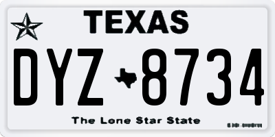 TX license plate DYZ8734