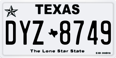 TX license plate DYZ8749
