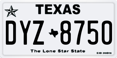 TX license plate DYZ8750