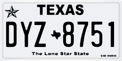 TX license plate DYZ8751