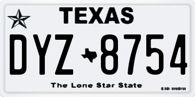 TX license plate DYZ8754