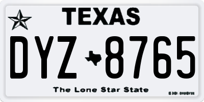 TX license plate DYZ8765