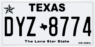 TX license plate DYZ8774