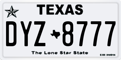 TX license plate DYZ8777