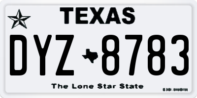 TX license plate DYZ8783