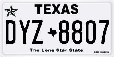 TX license plate DYZ8807