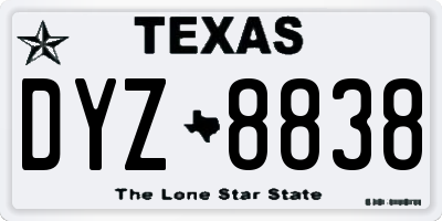TX license plate DYZ8838