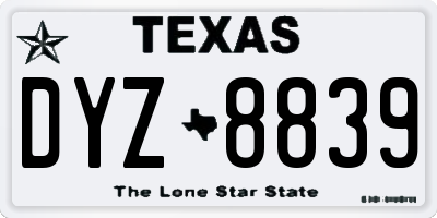 TX license plate DYZ8839