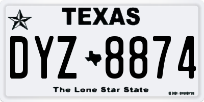 TX license plate DYZ8874