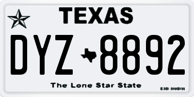 TX license plate DYZ8892