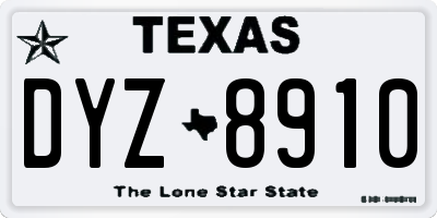 TX license plate DYZ8910