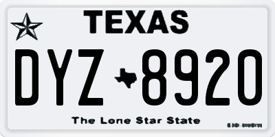 TX license plate DYZ8920
