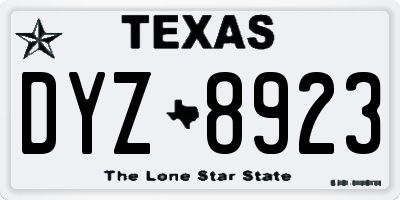 TX license plate DYZ8923