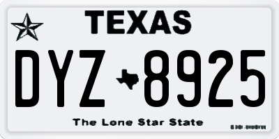 TX license plate DYZ8925