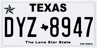 TX license plate DYZ8947