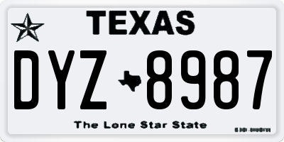 TX license plate DYZ8987