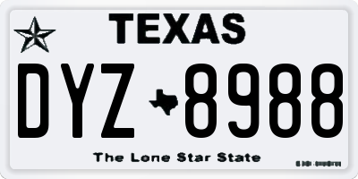 TX license plate DYZ8988