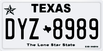 TX license plate DYZ8989