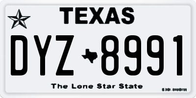 TX license plate DYZ8991