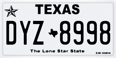 TX license plate DYZ8998