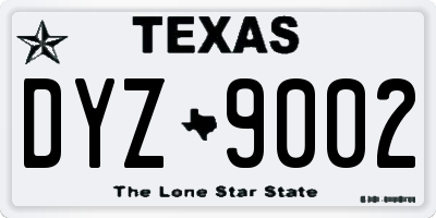 TX license plate DYZ9002