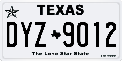 TX license plate DYZ9012
