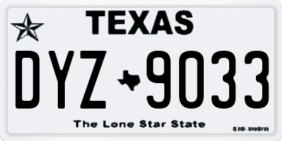 TX license plate DYZ9033