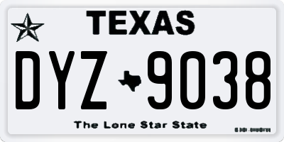 TX license plate DYZ9038