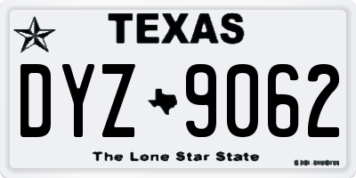 TX license plate DYZ9062