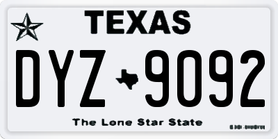 TX license plate DYZ9092