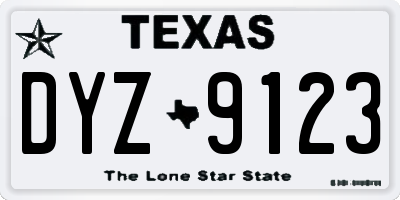 TX license plate DYZ9123