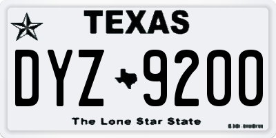 TX license plate DYZ9200